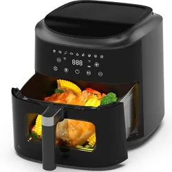 Airfryer 9L XL Heißluftfritteuse mit Digital-Touchscreen, 9 voreingestellten Programmen, 2350 W, Sichtfenster mit Beleuchtung, fettarm oder ohne Öl
