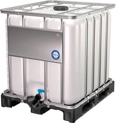 IBC Container, 1000 Liter, HDPE, stapelbar, Auslaufventil, auf Kunststoffpalette, B 1200 x T 1000 x H 1163 mm