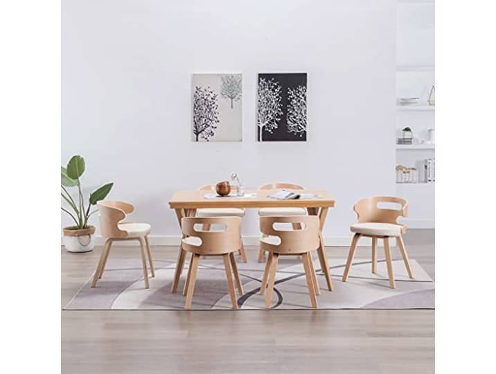 KTHLBRH 6 Esszimmerstuehle Creme Bugholz Kunstleder Esszimmer Stuhl Weiche Polsterung, pflegeleicht, robustes Holzgestell, moderne Optik, 110 kg Belastbarkeit, vielseitig nutzbar