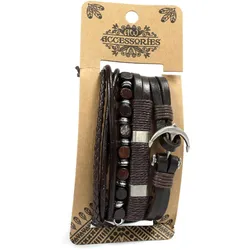 Mens Bracelet Sets - Metal & Leather (asst)