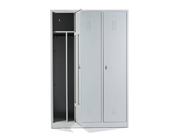 Schrank & Stuhl Spind – Metallspind mit 3 Abteilen in 180 x 120 x 50 cm, inkl. Hutboden, Trennwand und Drehriegelverschlüssen, Lieferung komplett montiert, Grau/Grau