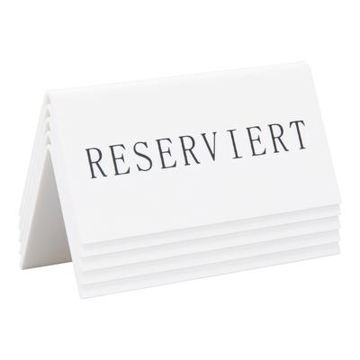 Securit® Set mit 5 Tischaufstellern Reservierung "Reserviert" (Deutsch) – Weißes Acryl mit schwarzen Buchstaben