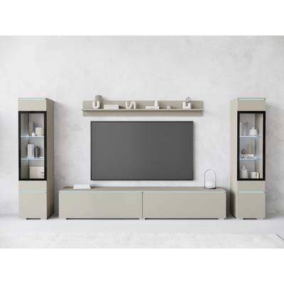 Wohnwand HOME AFFAIRE "VERA II", beige (kaschmir), B:260cm H:130cm T:33cm, Kastenmöbel-Sets, Wohnwand, Vitrine mit Verglasung, stehend und hängend, inklusive Beleuchtung, Topseller
