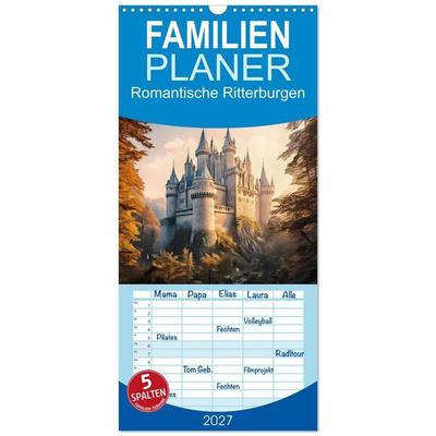 Familienplaner 2027 - Romantische Ritterburgen mit 5 Spalten (Wandkalender, 21 x 45 cm) CALVENDO