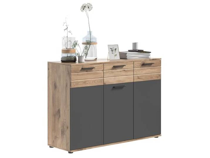 Newroom Kommode Eiche Basalt Grau mit Schubladen Sideboard Flur Wohnzimmer