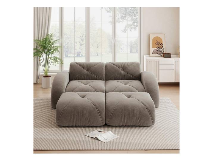 LuxusKollektion Schlafsofa 2 Sitzer Sofa Schlafsofa Fußhocker Chenille Braun 2-Sitzer+2 Fußhocker