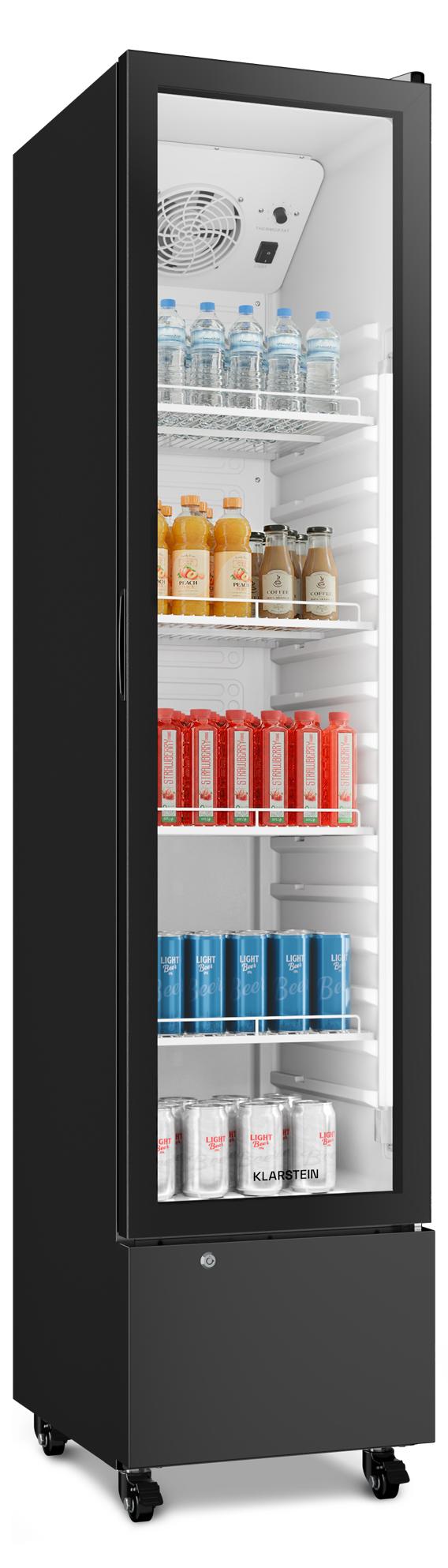 Klarstein GrandCooler Gewerbekühlschrank 220 L - Getränkekühler mit LED-Beleuchtung (weiß/blau), einstellbare Temperatur 0-10 °C, 4 Ablagen