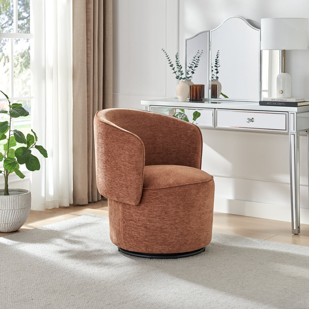 17 Stories Tanard Upholstered Fabric Round Swivel Accent Armchair - Elegant Stylish Cylindrical Design Terracotta 78cm H X 73.5cm W X 71.5cm D