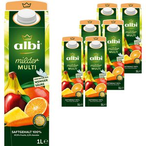 albi Saft milder Multivitamin, ohne Zuckerzusatz, 100% Saftgehalt, Tetrapack, je 1 Liter, 6 Stück