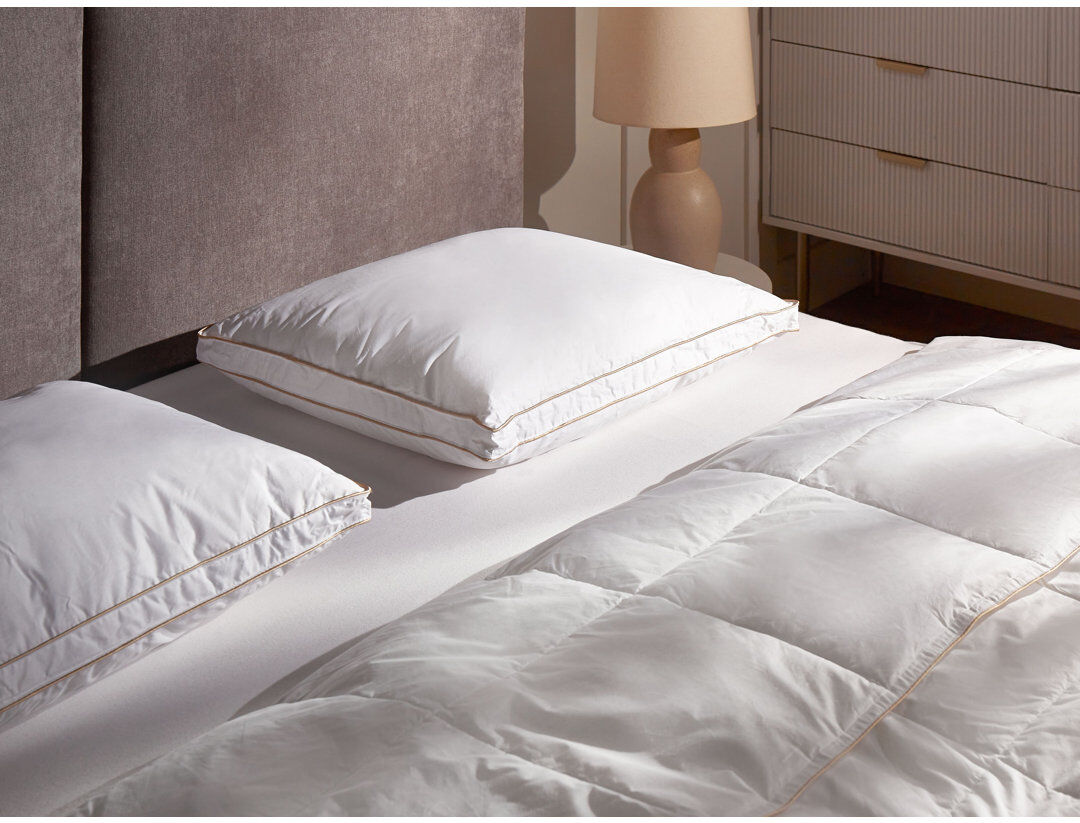 Ebern Designs 3-Chamber Bed Pillow ETNA High Duck Feathers and Down 40 x 80 cm White White 10cm/50 x 60 cm