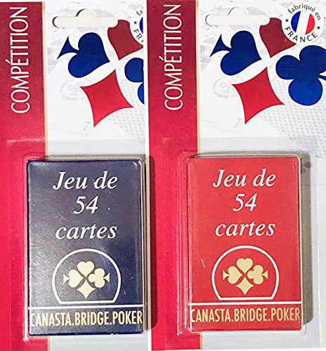 France Carte Verpakking met 2 sets van 54 kaarten – Blauw en Rood – Gelamineerd Karton – Franse Portretten
