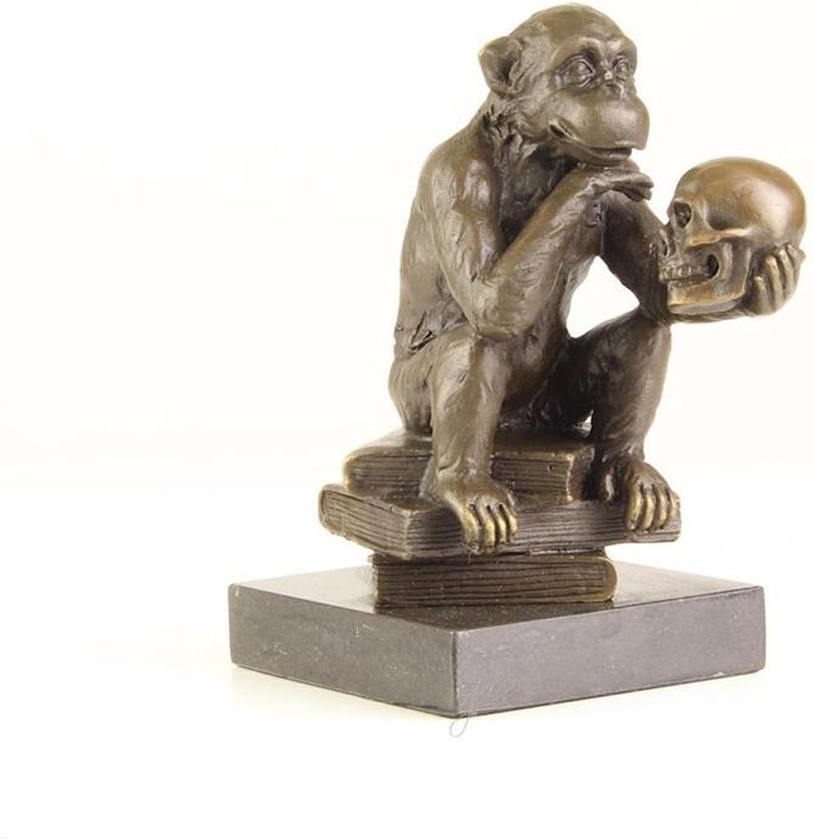 Hugo Rheinhold Bronzen beeld Ape with Skull, Hoogte: 14,3 cm