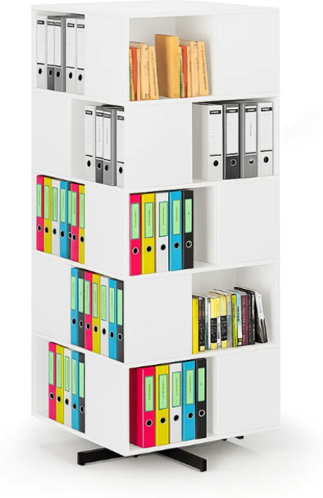 B2B Partner Drehbares Regal, 800×800×1932 mm, 4x 5 Fächer, weiß