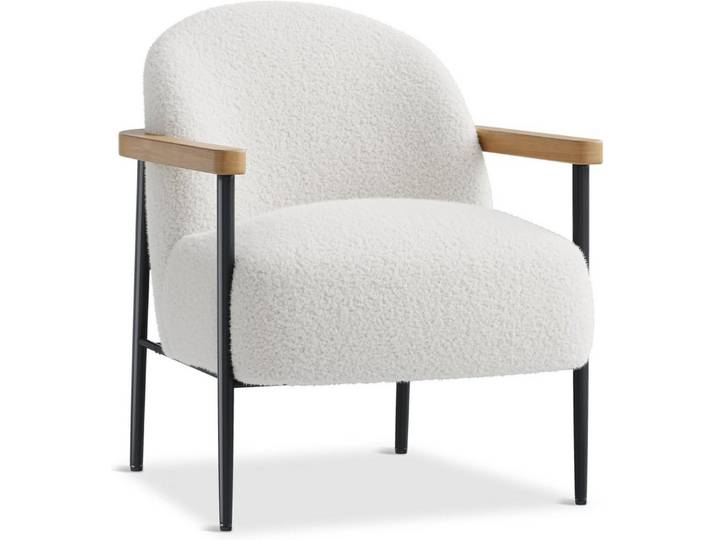 GarveeMore Relaxsessel bequemer weißer Sessel mit Teddy-Stoff, Armlehnen aus Holz, Metallgestell & verstellbaren Füßen – Mid-Century-Modern-Sessel