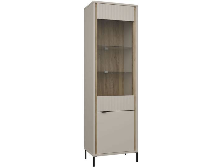 Vitrine FORTE Forte Seravel Vitrine, 2-türig, Höhe 192,2 cm Lamellen , beige (mauvella eiche, kaschmir beige), B:59,4cm H:199,2cm T:41,5cm, FSC-zertifizierter Holzwerkstoff, Schränke, Vitrine, B/H/T 59,4/199,2/41,5 cm, Glastüre, optionale Beleuchtung