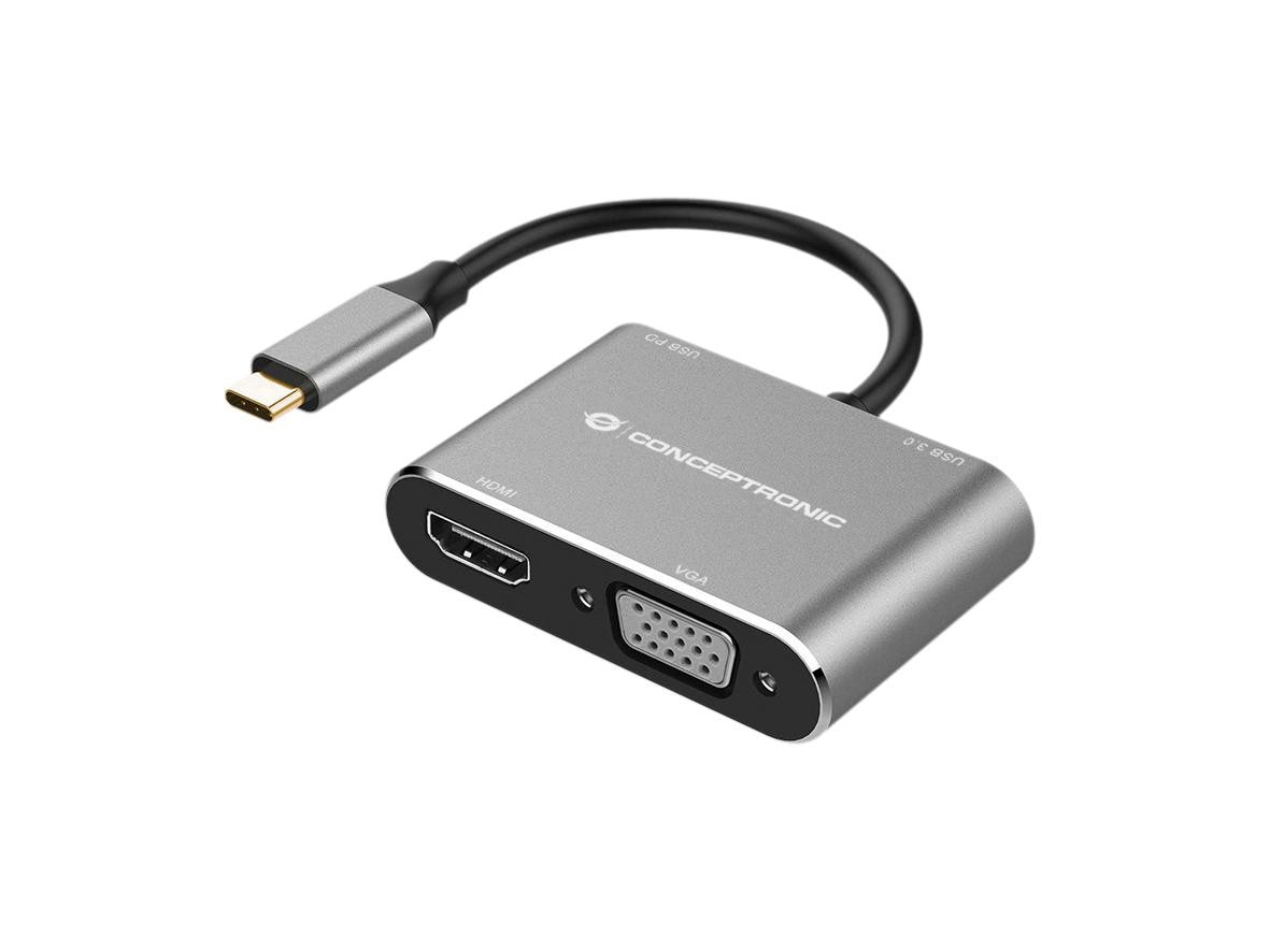 Conceptronic DONN16G 4-in-1 USB 3.2 Gen 1 Dockingstation, HDMI, VGA, USB-A 3.0, 100W USB PD