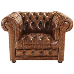 Einsitzer-Sofa Chesterfield Manchester aus echtem Rindsleder Whisky