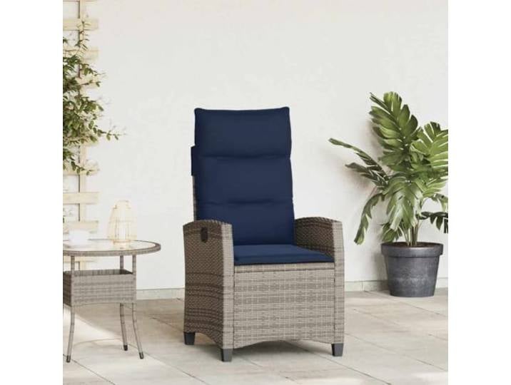 HEFZGDB Gartenstuhl mit Verstellbarer Rückenlehne und Beistelltisch aus PE-Rattan, Wetterfest und Bequem mit Abnehmbaren Kissen für Terrasse und Balkon