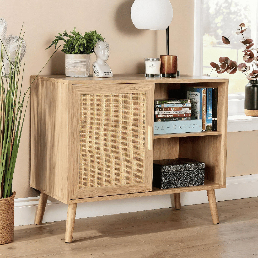 Bay Isle Home Anelise 80cm Rattan Door Sideboard Cabinet Brown 67cm H X 80cm W X 39cm D