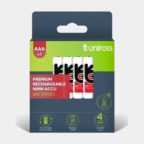 Uniross NiMH Hybrio AAA/HR03 oplaadbare batterijen 1,2V 600mAh - 4 stuks