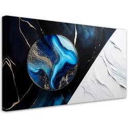 WANDBILD Blau Gold Abstrakt 3D-Effekt 80x40cm