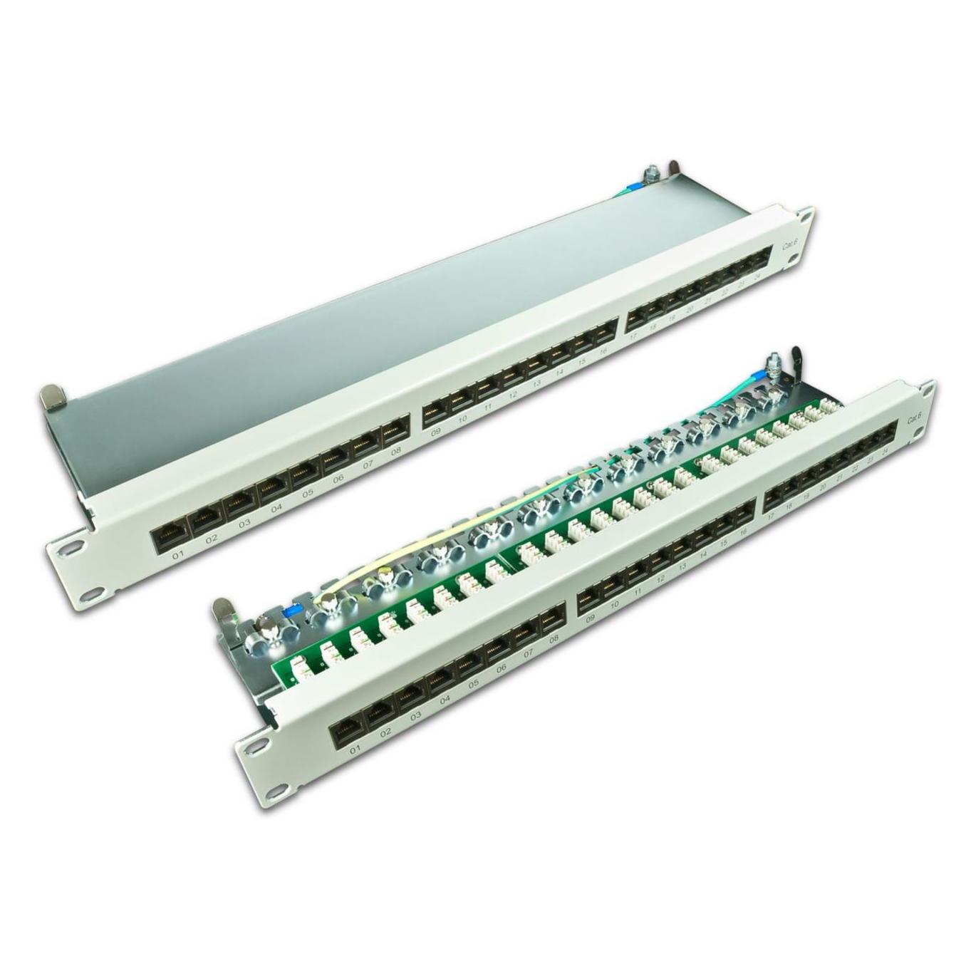 Wirewin 24-Port 19/" KAT6 Patch Panel, geschirmt, LSA+, Hellgrau Patch Panele (DVP-TRIO-K6 24)