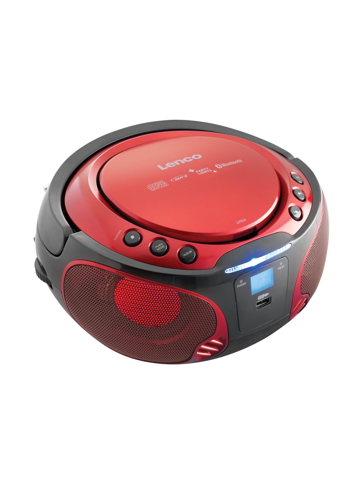 Lenco SCD-550 - Portable FM Radio CD/MP3/USB/Bluetooth player with LED lighting - Red