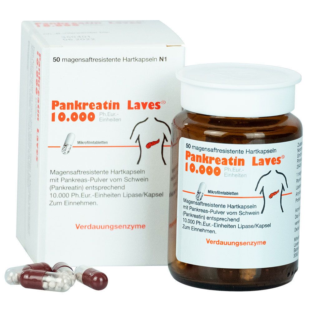 Pankreatin Laves 10.000 Ph.Eur.-Einh.msr.Hartkaps. 50 St Magensaftresistente Hartkapseln