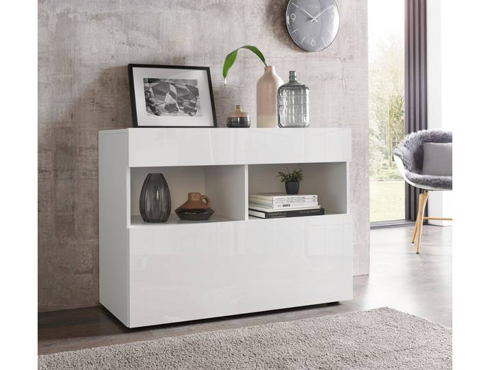 Sideboard OTTO HOME Sorano , weiß (weiß matt, weiß hochglanz lack), Sideboards, Sideboard, Breite 111 cm
