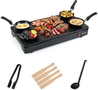Costway 1000W Electric Grill Griddle with 4 Nonstick Woks and Wooden Spatulas for Pancakes