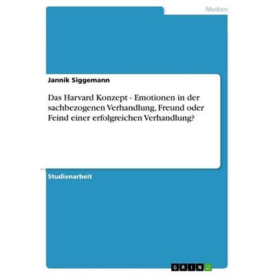 Das Harvard Konzept - Emotionen in der sachbezogenen Verhandlung, Freund oder Feind einer erfolgreichen Verhandlung?, Taschenbuch von Jannik
