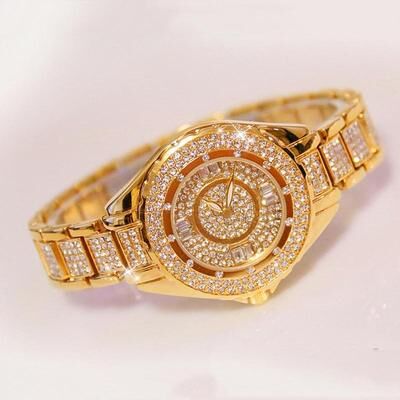 Everyday Crate BS Bee Sister Womens Quartz Watch Full Diamond Fashion Dress Watch With Mineral Glass gold