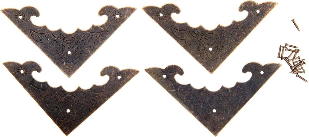 Decoratieve hoekbeugels voor houten kisten in retro design, 58 x 58 mm