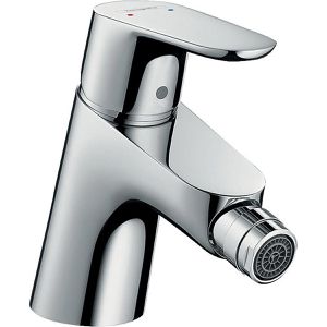 hansgrohe Bidet-Armatur Focus, verchromt, mit Ablaufgarnitur & Zugstange, aus Messing