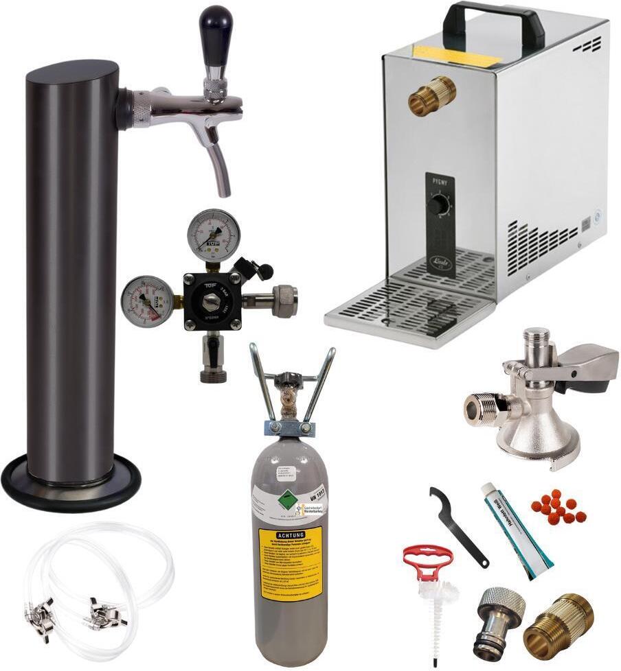 Untertheke 35l Säule Schwarz Flachkeg 2kg&R-Set
