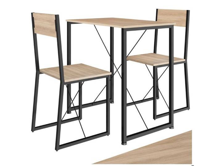 Ensemble table et chaises - TECTAKE - Ensemble de dîner MARGATE style industriel 2 chaises et 1 table bois et acier - Bois clair