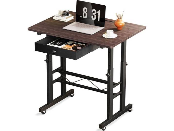 Bureau assis-debout - GTPLAYER - Bureau Assis Debout - 80×50 cm - Réglable 73–115 cm - Rangement & roulettes