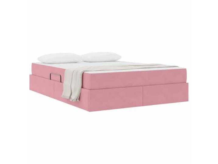 KTHLBRH Boxspringbett mit Matratze Rosa 140 x 200 cm Samt Hydraulische seitliche Hebebühne, Struktur aus Metall, Lattenrost, Kapazität 280 kg