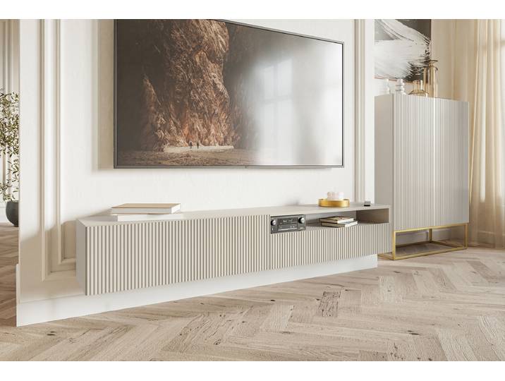 Hänge-Lowboard Veldio mit Gerätefach Front: MDF Mitteldichte Holzfaserplatte , beschichtet Korpus: Spanplatte, beschichtet Beige/Kaschmir 175 x
