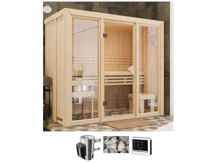 Sauna KARIBU Alani 2 , beige (natur), Saunaofen, externe Steuerung, 3,6 kW, Saunen, Sauna, Ofen 3,6 kW externe Strg.easy