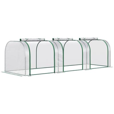 STILVORA Foliengewächshaus Tunnel mit Tür Stahlrahmen Transparent 295x100x80 cm mit 3 Reißverschlussfenstern, lichtdurchlässige PVC Folie, kompakt und stabil