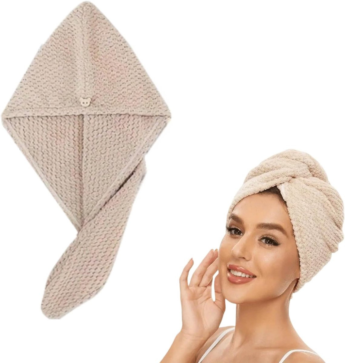 SnelShoppen Microvezel Haarhanddoek Wrap - Lichtgewicht Sneldrogend en Anti-Kroezen - Kaki - 25 x 65 cm