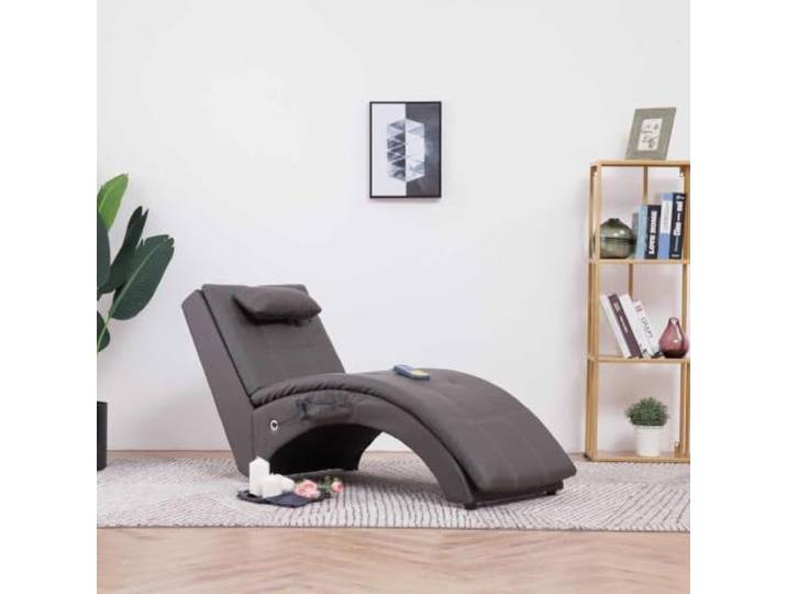 LPERTGFHU Chaiselongue mit Massage- & Heizfunktion, Kunstleder-Liege Grau Ergonomisches Design, Stahlbeine für Stabilität, Inklusive Fernbedienung