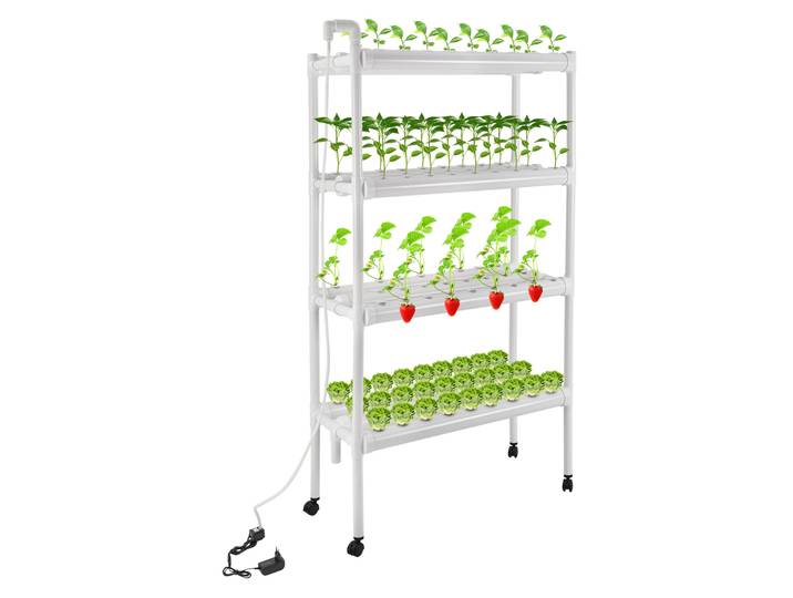 Kit de culture hydroponique portable (108 sites) - Système en PVC-U de qualité alimentaire avec pompe à eau/minuteur de pompe/roues verrouillables pour légumes-feuilles