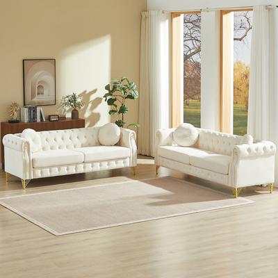 Loedds Velvet Chesterfield Sofa with Tufted Detail & Pillows & Nailhead Trim