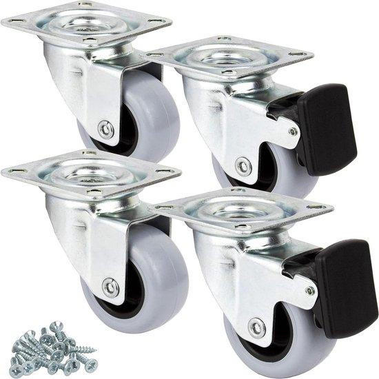 Famanu Set van 4 zware draaibare meubelrollen met rem, Diameter: 50 mm