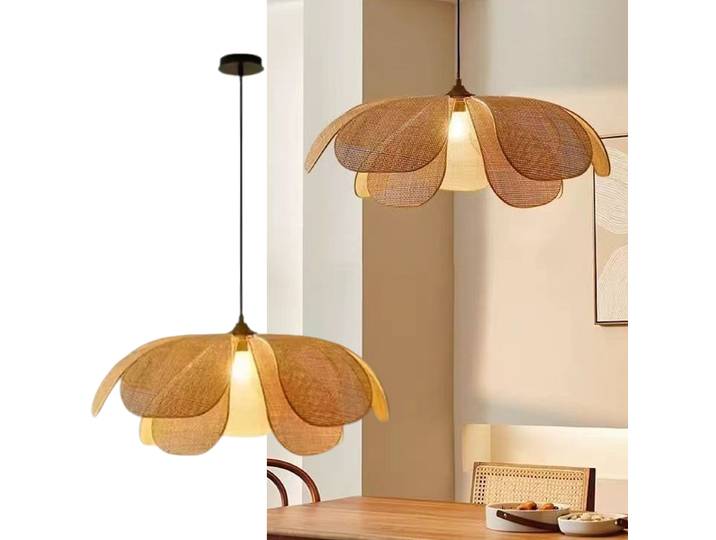 Nordique moderne LED rétro lustre tissé à la main Lotus suspension lampe hauteur réglable pendentif lumières chambre décoration éclairage
