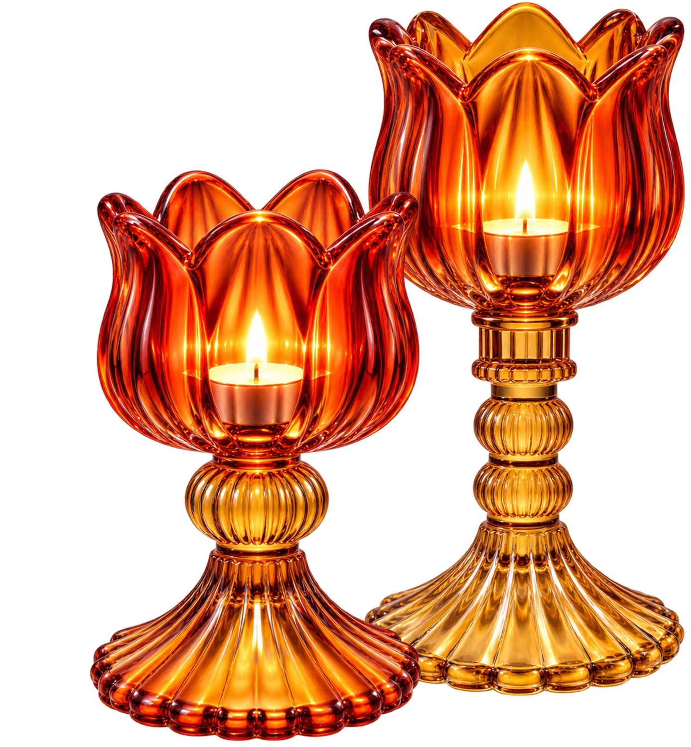 WinQ Set van 2 glazen theelichthouders in amber en geel