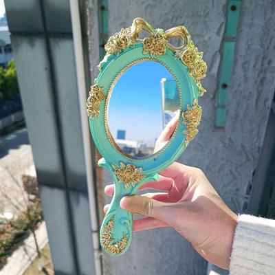 Fusion Finds Vintage Hand Mirror Retro Handheld Makeup Mirror Decorative Vanity Mirror With Clear Glass green