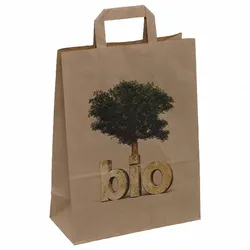 VEPATIM 25 Papiertragetaschen naßfest mit Baum-Motiv 260+120x350mm. braun 80 gr.